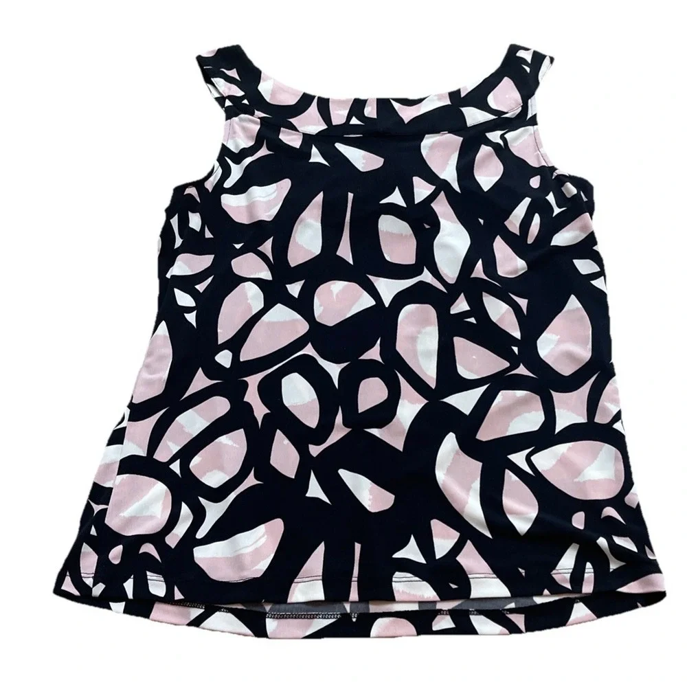 Calvin Klein Sleeveless Cowl Neck Top Blouse Pink Black Stretchy Size S RN#54163